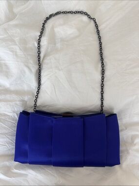 Sondra Roberts Royal Blue Satin Chain-Handle Evening Clutch
